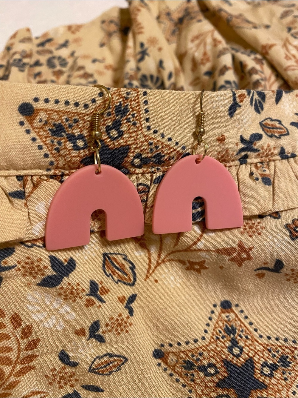 Pink Arch Drop Earrings with Gold Hooks ~ handmade